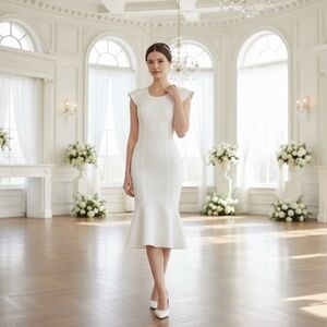 NEW with Tag! BCBGMAXAZRIA off white Bodycon , bandage dress midi